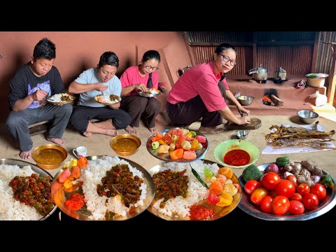 Bombay Duck Dry Fish Recipe || Macha ko Sukuti Dal Bhat Nepali Khana Cooking Eating in Village