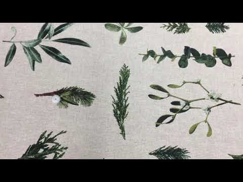 Dekostoff Halbpanama Leinenlook Mistelzweig Tannenzweig natur grün 1,40m Breite