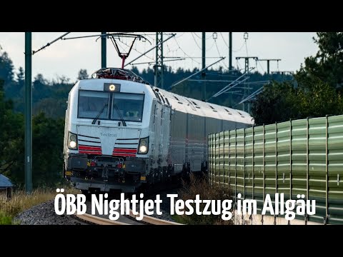Nightjet Testzug mit zwei ​⁠@SiemensMobilityGlobalVectron Loks auf der elektrifizierten Allgäubahn