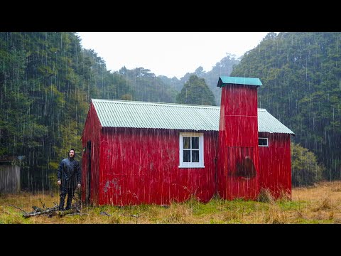 Rainstorm Camping in Remote Cabin - Heavy Rain - Torrential Downpour