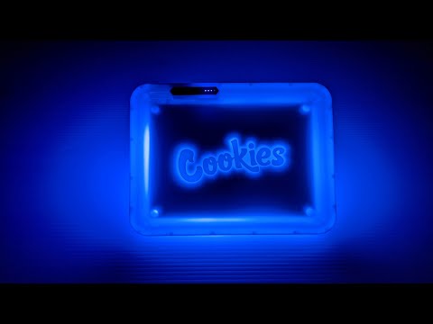 Demo of BLUE Cookies Runtz Glow x Tray LED Light up Rolling Tray RGB Rolling tray Glow Tray