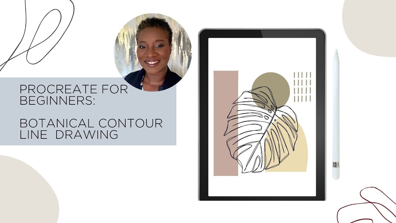 Procreate for beginners: Botanical contour line drawing with Cardwell and Ink design.