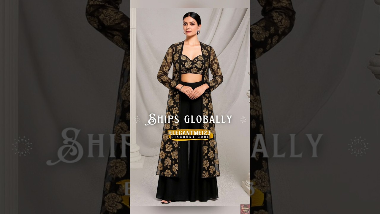 (AviraVora) Black Sequin Embroidered Georgette Kurta🏮Discount Code-ElegantMe123🏮Link»Description/bio