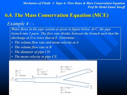 Mechanics of Fluids - Topic 6 Part 8 - Flow Rates & MCE  - Mass Conservation Equation (Example 4)