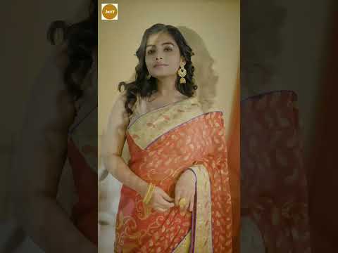Pure chiffon orange chifon silk embroidery silk saree, with ...