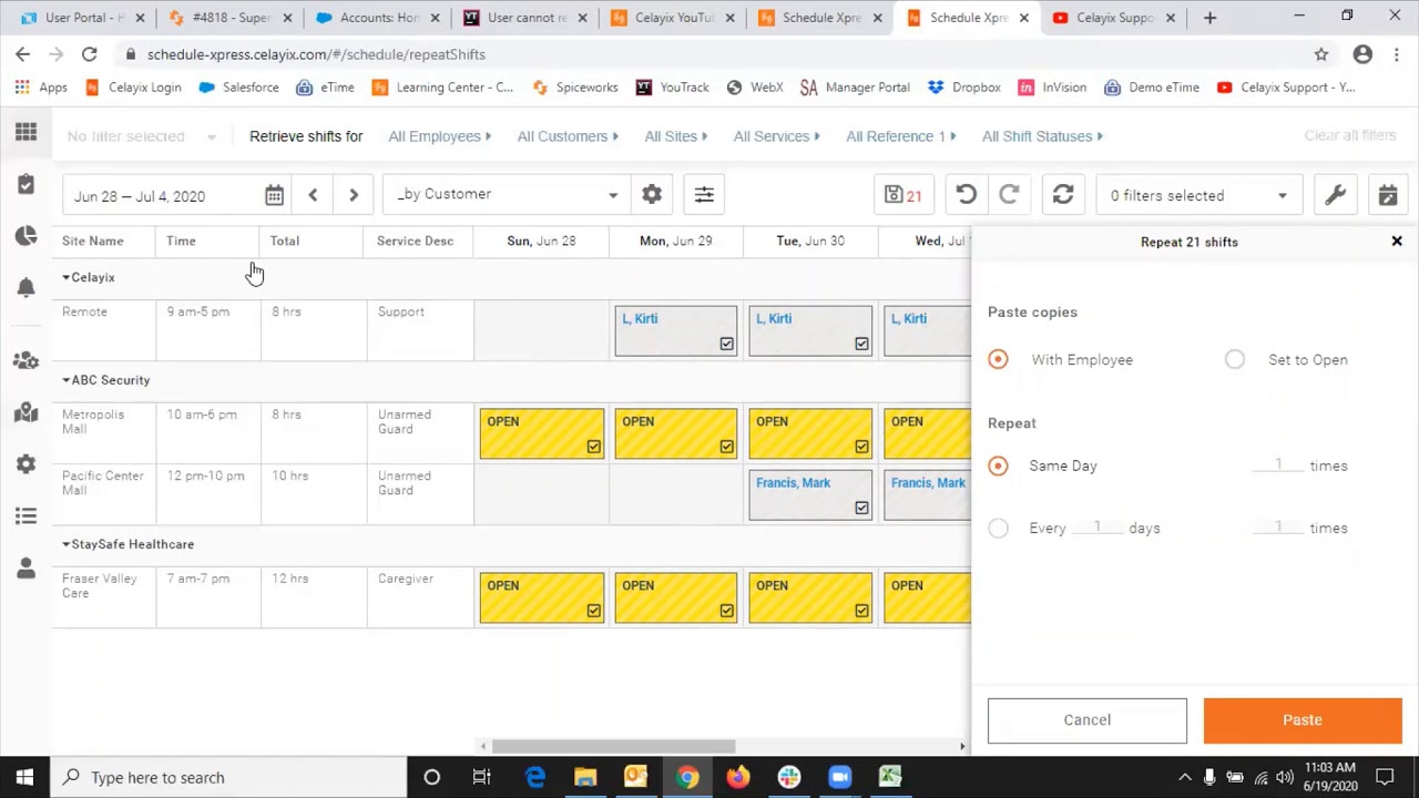 Celayix - Schedule Xpress - Shift Templates - Create, Apply, Repeat & Modify