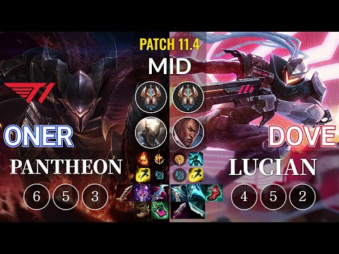 T1 Oner Pantheon vs Dove Lucian Mid - KR Patch 11.4