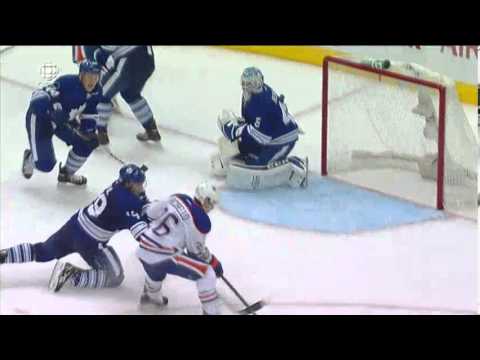 Bernier Huge Save - Maple Leafs vs. Oilers (Oct 12, 2013)