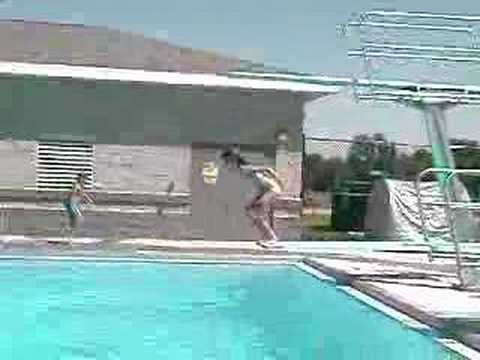 Diving off   board  at  water  park