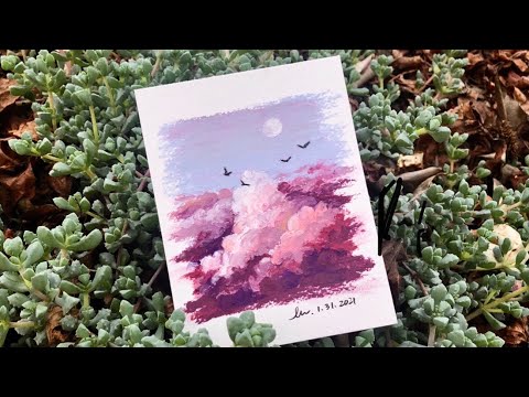 Oil Pastel Painting油画棒 17 | Above the purple clouds (easy drawing step by step)