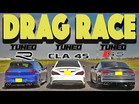 Tuner Battle! 2022 Golf R vs Mercedes ClA45 AMG vs Audi S5, drag and roll race.