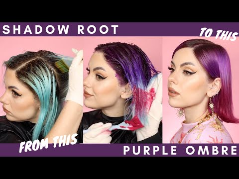 HOW TO DYE MY HAIR PURPLE OMBRE with a SHADOW ROOT (AT...