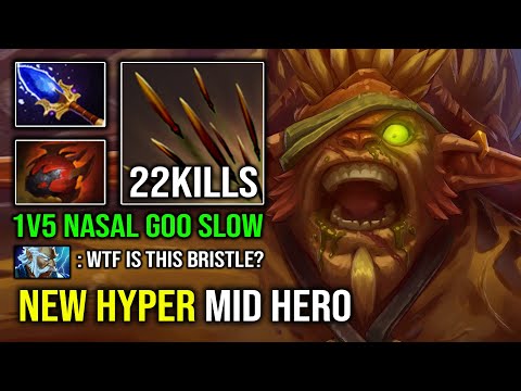 NEW OP MID HERO 1v5 Hyper Carry Bristleback Insane Tank Just Run At Enemy 7.32e Dota 2