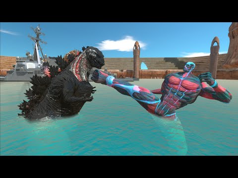 COLOSSAL TITAN LAVA DRAGON VS SHIN GODZILLA T-REX SPIDERMAN - Animal Revolt Battle Simulator
