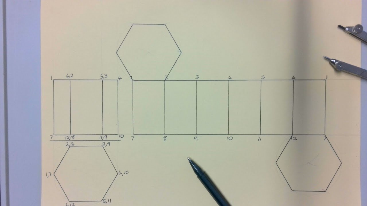 How to draw the development of a hexagonal based prism.
