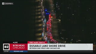 Pedestrian hit by car on DuSable Lake Shore Drive at Chicago Avenue