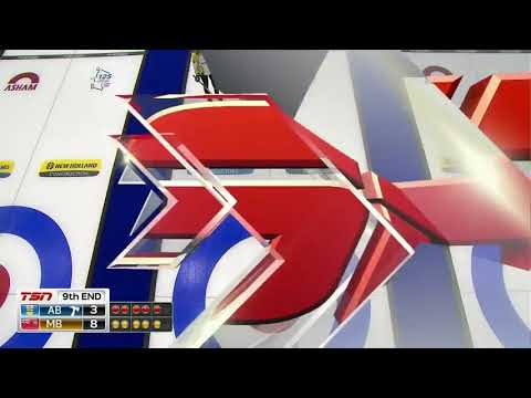 #cjcc2020 Jamie Scott (AB) kicks a rock sweeping; Mackenzie Zacharias (MB) plans a double for Emily