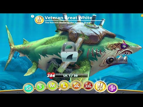 Hungry Shark World Veteran Great White Unlocked Update - All 38 Sharks Unlocked Hack Gems Coins Mod
