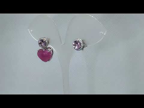 Серьги-трансформеры с натуральными мадагаскарскими рубинами, розовыми топазами и цирконами Сердечки - фото 3 - id-p2584575360