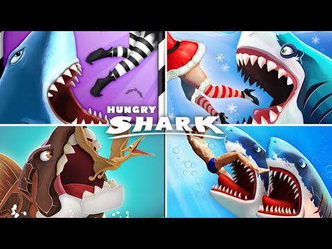 HUNGRY SHARK EVOLUTION VS HUNGRY SHARK WORLD VS HUNGRY SHARK PRIMAL VS DOUBLE HEAD SHARK ATTACK