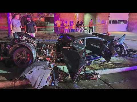 Two Lamborghinis crash in front of fire department