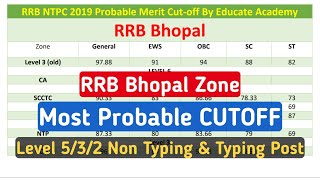 RRB Bhopal NTPC Level 5/3/2 MOST PROBABLE CUTOFF For Final Selection | RRB Bhopal ZONE