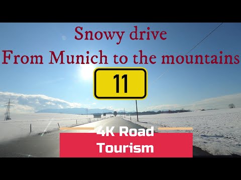 Driving Germany: B11 München - Bichl - 4K snowy drive from big city to the mountains