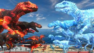 Download lagu Dinosaurs Bridge Challenge | Fire Indominus Rex vs Ice Indominus Rex |Animal Revolt Battle Simulator mp3