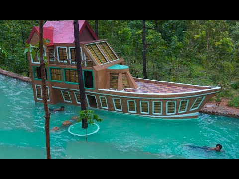 Awesome Build Three Story Boat Villa House & Beautiful Swimming Pool