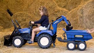 Falk Šliapací traktor 3090W New Holland T8 s nakladačom, rypadlom a maxi vlečkou
