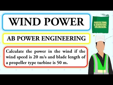 Calculate the power in the wind if the wind speed is 20 m/s and blade length of a propeller type tur