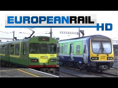 Irish Rail 8100 EMU 8108 + 81xx + 8113 departs and a 29000 DMU 29002 arrives at Dublin Pearse
