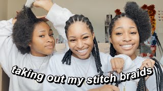 Take Out My Stitch Braids With Me!! (length check & 4b/4c wash day routine)