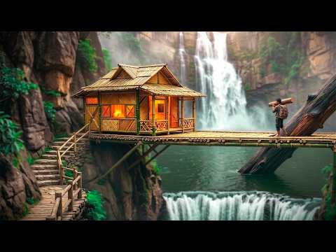 Building a dream bamboo house on a large waterfall. Alone Survival, Bushcraft in the wild