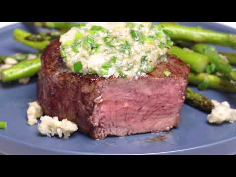 Filet Mignon with Asparagus and Blue Cheese Chive...