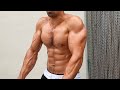 young teen bodybuilder flexing muscle after gym workout
