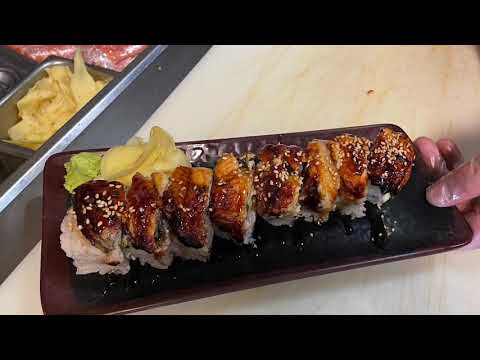 【日本料理】How to make Dragon Roll. Freshwater Eel sushi roll.教你做鳗鱼切割&龙卷 일식