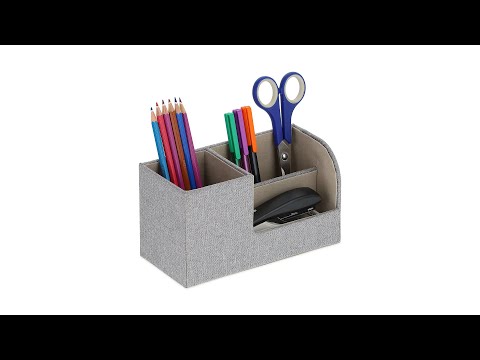 Organiseur de bureau effet lin Gris - Bois manufacturé - Textile - 20 x 11 x 9 cm