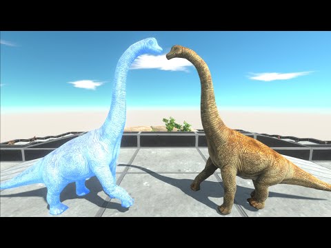 Blue Neon Brachiosaurus vs Original Brachiosaurus Death Run Tour - Animal Revolt Battle Simulator