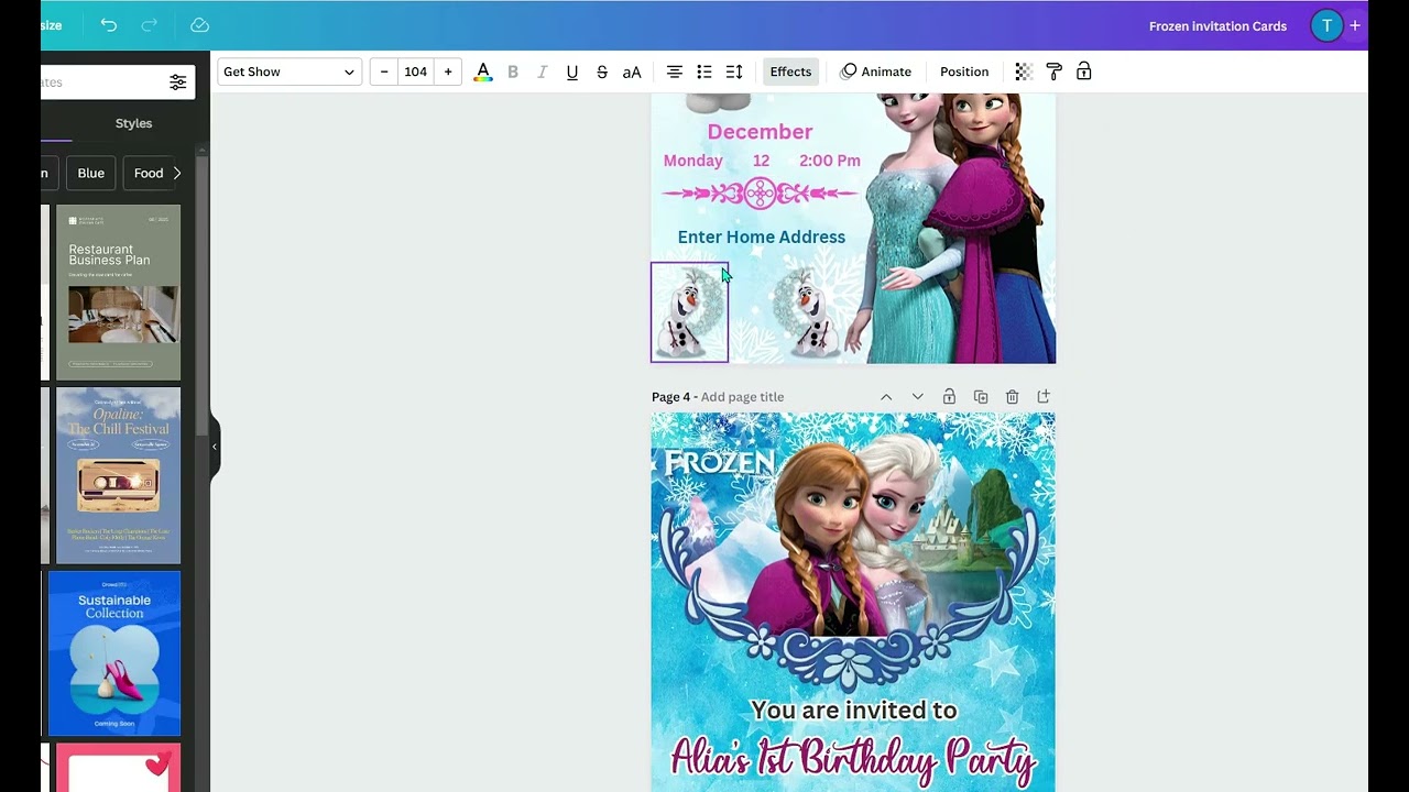 Frozen Editable invitation Templates, Princess invitation templates