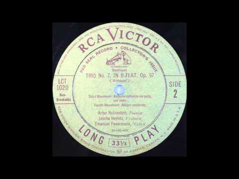 beethoven, Piano Trio No 7 , Archduke, 3,4 mov, feuermann, rubinstein, heifetz