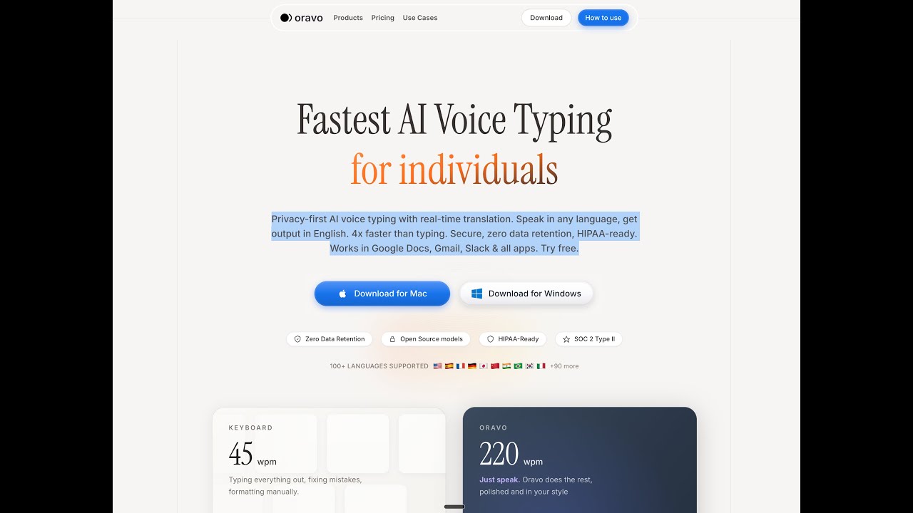 Oravo - Privacy focus voice typing app demo video