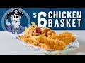 Long John Silver's $6 Chicken Basket! Dive into crispy, golden-brown chicken tenders served with a side of your choice.