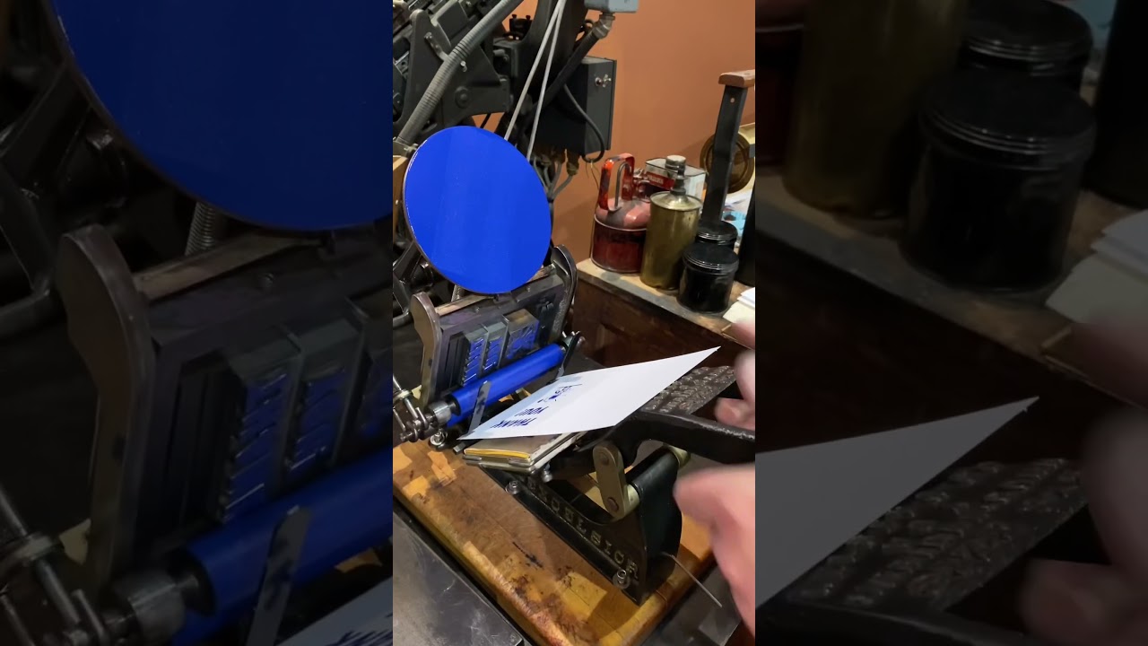 Letterpress printing blue thank you greeting cards