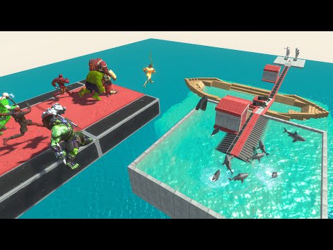 Jump Into The Mutant Megalodon Tank - Superhero Challenge - Animal Revolt Battle Simulator