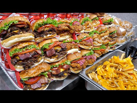 Most popular handmade burger!! Korean cheeseburger, chicken & shrimp burger - Korean street food