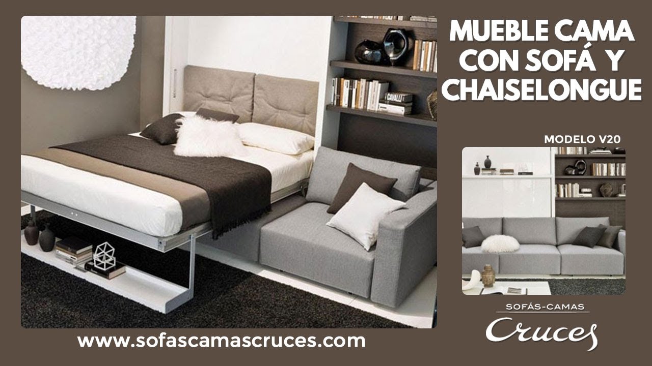 Mueble cama abatible de matrimonio con sofá delante