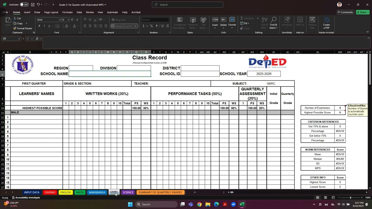 GRADE 3 NEW CLASS RECORD 2025-2026 | REVISED CURRICULUM | MATATAG