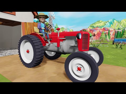 Tractors Working on the Farm: And Agricultural Machinery, Combine Harvester and Wooden Trailer