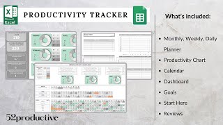 Productivity tracker - Google Sheets and Excel templates - Monthly, Weekly, Daily task planner